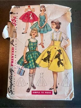Vintage 1950s Simplicity 1704 Poodle Skirt Jumper Pattern Size 10 Cut Craft